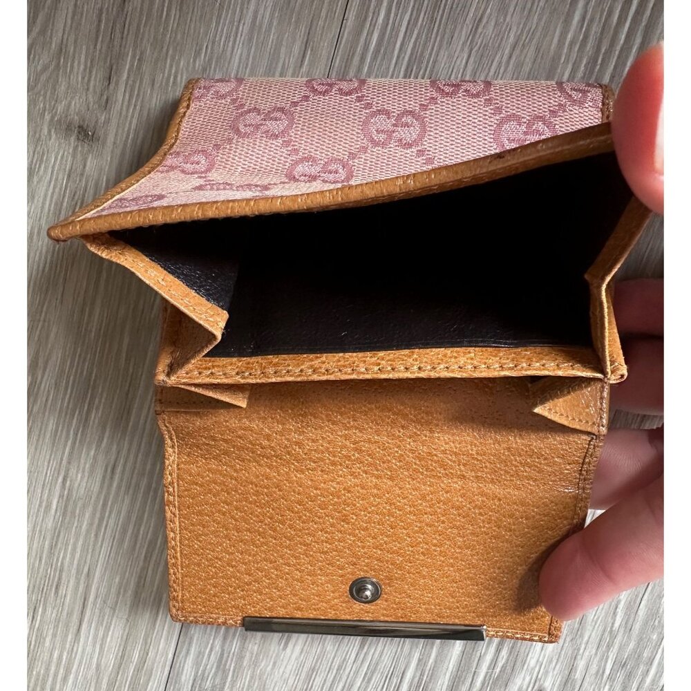 Gucci Pink GG Canvas &  Leather Short Bifold Wallet w Coin Purse - Picture 9 of 13